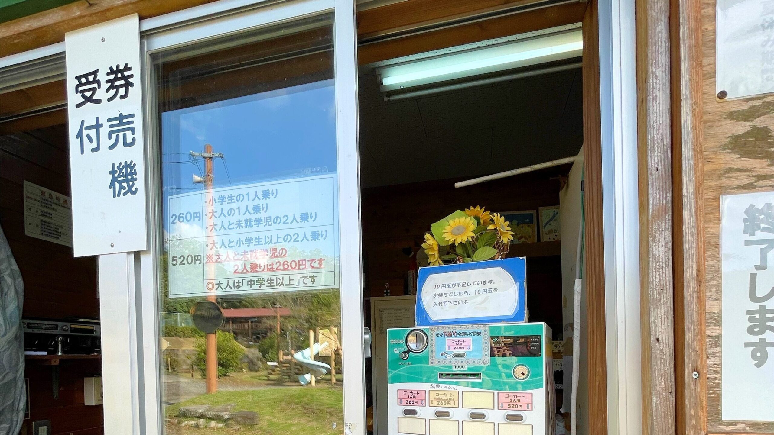 花房峡憩いの森キャンプ場にある遊具広場の券売機